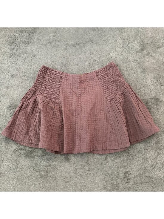 Free People Dresses & Skirts - Free People Free-est Puckered Check Mini Skirt Womens MEDIUM Brown Mauve Cotton